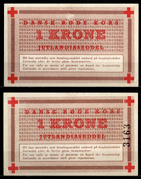 Дания 1 крона 1952 Для использования только в качестве платежного средства на борту госпитального судна «Ютландия» (Красный крест) бумага UNC (пресс) 8603-26-2-2