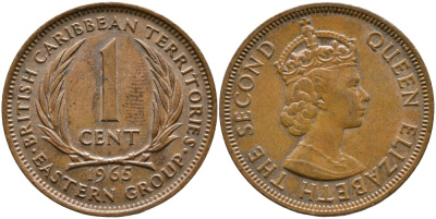 Британские Восточно-Карибские территории 1 цент 1965 Елизавета II (1952-2022) KM 2 бронза 4529-824