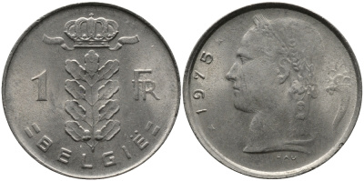 Бельгия 1 франк 1971 Belgie, Бодуэн I (1951-1993) KM 143.1 медно-никель 99-365