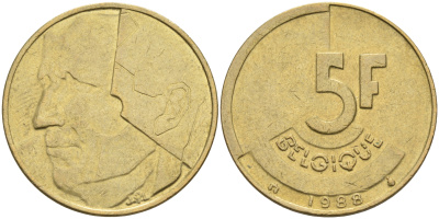 Бельгия 5 франков 1988 Belgique KM 163 алюминиевая бронза 4595-547