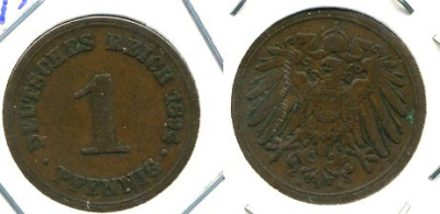 ГЕРМАНИЯ 1 ПФЕННИГ 1894 A KM 10, J. 10 медь 701-124