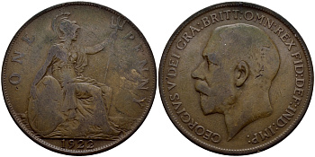 Великобритания 1 пенни 1922 Георг V (1910-1936) КМ 810, Spink 4051 бронза 4389-812