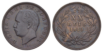 Португалия 20 реалов (рейсов) 1883 Луиш I (1861-1889) KM 527 бронза 69-416