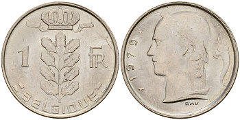 Бельгия 1 франк 1979 Belgique KM 142.1 медно-никель  UNC  4187-115