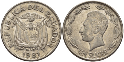 ЭКВАДОР 1 СУКРЕ 1981 АНТОНИО ХОСЕ де СУКРЕ KM 78b сталь плакированная никелем 31-415