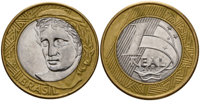 Бразилия 1 реал 2008 KM 652a биметалл 4143-455
