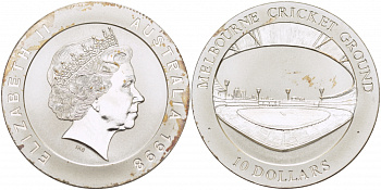 Австралия 10 долларов 1998 Площадки для крикета в Мельбурне KM 387 серебро PROOF 1082-8-54