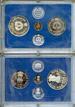 Индия официальный набор из 4 монет и  жетона монетного двора 1982 IX всеазиатские игры, DELHI 1982 KM PS 33   PROOF  7-3-1-22