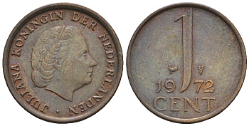 Нидерланды 1 цент 1972 Юлиана (1948-1980) КМ 180 бронза 4609-651
