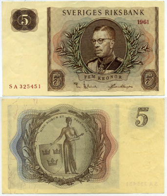 Швеция 5 крон 1961 Pick 42f бумага 00-00