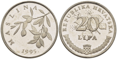 Хорватия 20 лип 1995 олива, легенда на хорватском KM 7 сталь плакированная никелем 66-533