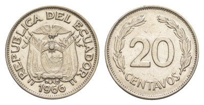 Эквадор 20 сентаво 1966 KM 77.1c сталь плакированная никелем 4640-1228