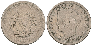 США 5 центов 1905 голова свободы KM 112 медно-никель 3336-126