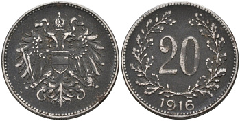 Австрия 20 геллеров 1916 KM 2826 железо 4575-357