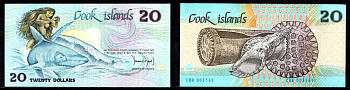 Острова Кука 20 долларов ND (1987) "Ина и акула" (полинезийская легенда) Pick 5 a бумага UNC (пресс) 451-1211-1