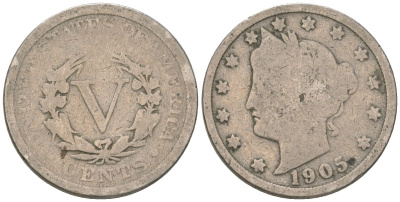 США 5 центов 1905 голова свободы KM 112 медно-никель 3336-126