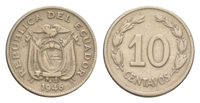 Эквадор 10 сентаво 1946 KM 76b медно-никель 4640-1149