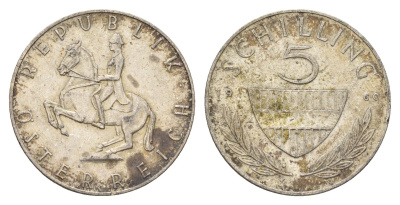 Австрия 5 шиллингов 1960 KM 2889 серебро 4673-854