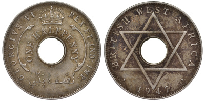 Британская Западная Африка 1/2 пенни 1947 H, Георг VI KM 18 медно-никель 25-1451