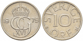 Швеция 10 эре 1979 U Карл XVI Густав (1973- ) KM 850 медно-никель 3955-337