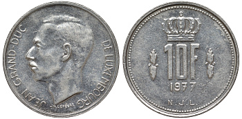 Люксембург 10 франков 1977 KM 57 никель 4144-134