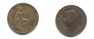 Великобритания 1/2 пенни 1936 Георг V (1910-1936) KM 837, Spink 4058 бронза 59-932