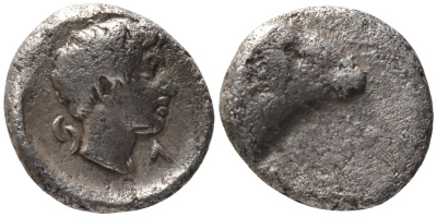 Древняя Греция, Кария, Галикарнас гемиобол 400 - 340 гг. до н.э. голова Аполлона / голова барана, 0,50 гр SNG Helsinki 873; SNG Kayhan 996 серебро 1073-9-51