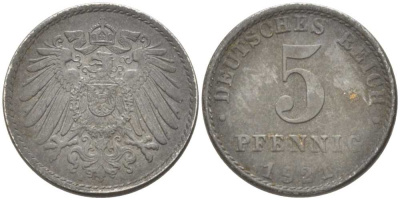 ГЕРМАНИЯ 5 ПФЕННИГОВ 1921 A KM 19, J. 297, Weege 5 железо 206-746