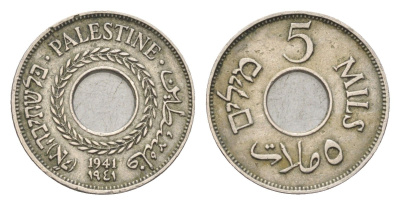 Израиль, Палестина 5 милей (милсов) 1941 Британская Палестина KM 3 медно-никель 5010-1915