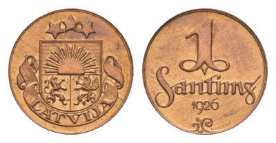 Латвия 1 сантим 1926 KM 1 бронза UNC 3711-945