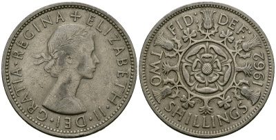 Великобритания 2 шиллинга (флорин) 1962 Елизавета II (1952-2022) KM 906, Spink 4146 медно-никель 4120-832