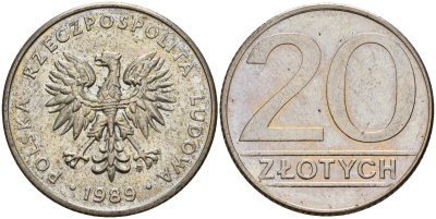 Польша 20 злотых 1989 MW Y 153.2 медно-никель 4187-735
