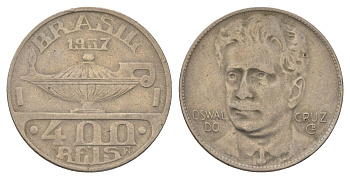 Бразилия 400 реалов 1937 Освалду Крус KM 539 медно-никель 4624-1237