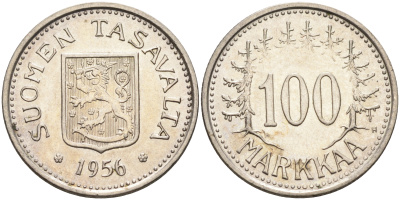 Финляндия 100 марок 1956 H KM 41 серебро 4138-944