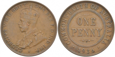 Австралия 1 пенни 1936 Георг V (1910-1936) KM 23 бронза 3996-122