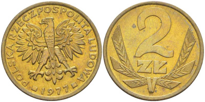 ПОЛЬША 2 ЗЛОТЫХ 1977 ЛЕНИНГРАДСКИЙ МОНДВОР KM 80.1 латунь aUNC 58-243