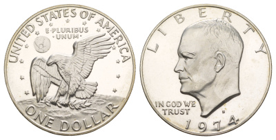 США 1 доллар 1974 S, Президент Эйзенхауэр, лунный орел KM 203a серебро PROOF 413-2115