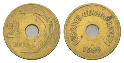 Турция 2 1/2 куруша 1948 KM 885 латунь 4647-468