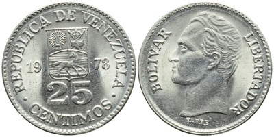 Венесуэла 25 сентимо 1978 Симон Боливар KM 50.1 никель 4392-963