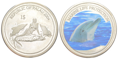 Палау 1 доллар 2004 Защита морской жизни - Дельфин KM 72 медно-никель PROOF 3896-142