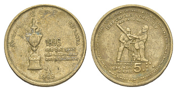 Шри-Ланка 5 рупий 1999 Чемпионат Мира по крикету KM 161 алюминиевая бронза 4650-915