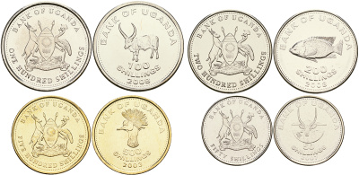 Уганда лот из 4 монет 2003-2008 50, 100, 200, 500 шиллингов, животные UNC N1-36