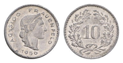 Франция игровой жетон в 10 франков 1950 диаметр 16 мм, вес 0,37 гр алюминий 4651-1226
