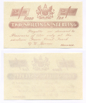 Южная Африка 2 шиллинга стерлинга 1899-1902 оплачивается при предъявлении в столовой лагеря военнопленных Green Point Track, Англо-Бурская война (1899-1902), коричневая печать   бумага  UNC (пресс) 451-671-3