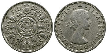 Великобритания 2 шиллинга (флорин) 1958 Елизавета II (1952-2022) KM 906, Spink 4146 медно-никель 4382-142