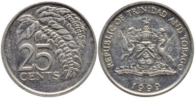 Тринидад и Тобаго 25 центов 1999 цветок дикая пуансеттия KM 32 медно-никель 4396-812