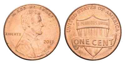 США 1 цент 2013 D, Линкольн KM 468 цинк плакированный медью 4674-718