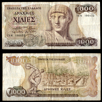 Греция 1000 драхм 1987 Pick 202 бумага 7214-2-2-1