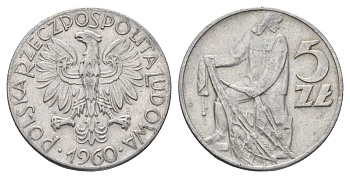 Польша 5 злотых 1960 Y 47 алюминий 4634-1113