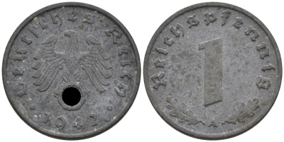 ГЕРМАНИЯ 1 РЕЙХСПФЕННИГ 1942 A J 369, KM 97 цинк 75-153